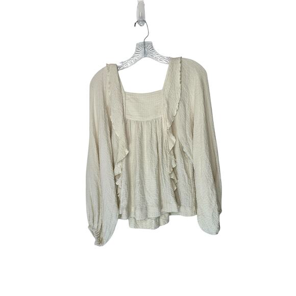 Free People White Ruffle Front Boho Square Neck Long Sleeve Blouse Size XS - Picture 9 of 12